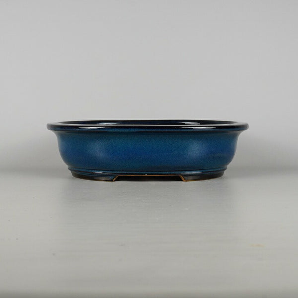 中古盆栽鉢 常滑 山房 中型 長辺 約31.5cm 楕円鉢 下帯 瑠璃 釉薬  中古鉢 e1198411130