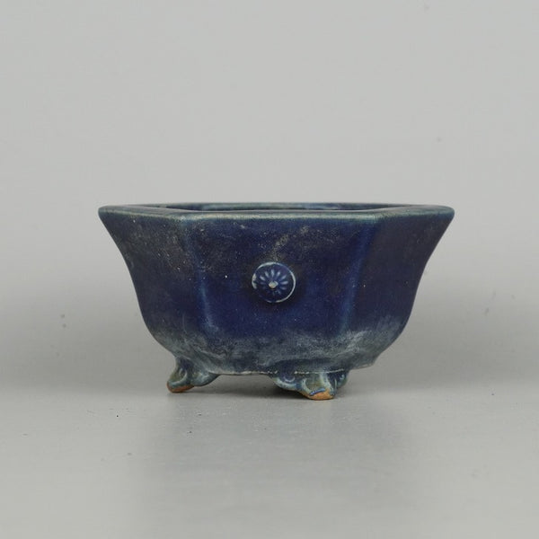 中古盆栽鉢 平安虹泉 小鉢 長辺 約11.3cm 六角鉢 雲足 釉薬  中古鉢 k1198406440