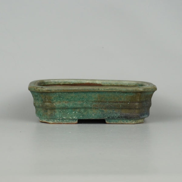 中古盆栽鉢 遊見 小型 長辺 約13.5cm 長方鉢 隅切 中帯 釉薬  中古鉢 e1198407637