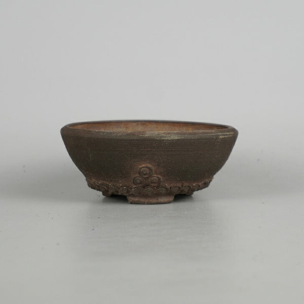 中古盆栽鉢 虹 平安 虹泉 小型 長辺 約 10cm 丸鉢 鋲打 泥物  中古鉢 d1198417740