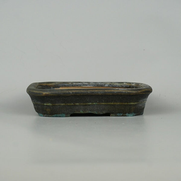 中古盆栽鉢 遊見 小型 長辺 約14cm 長方鉢 外縁 隅切 中帯 釉薬  中古鉢 q1198412232