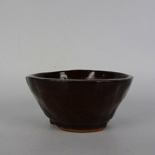 盆栽鉢 東 小鉢 長辺 約9cm 楕円鉢 釉薬 切足  中古鉢 m1198412062