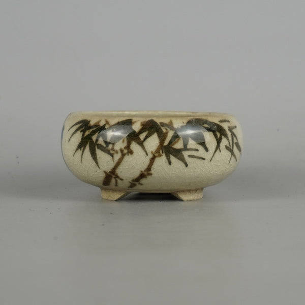 中古 盆栽鉢 是好 矩 小鉢 長辺 約 7.5cm 丸鉢 竹 笹 漢文 観賞用  中古鉢 p1198416933