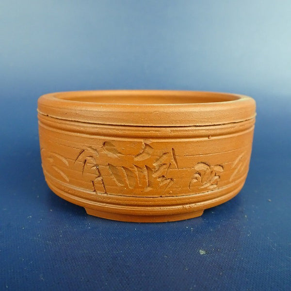 中古盆栽鉢 泥珠 小鉢 長辺 約6.5cm 丸鉢 彫入 泥鉢  中古鉢 l1198412662