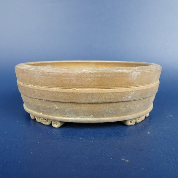 中古盆栽鉢 泥珠窯 正文 小鉢 長辺 約9.7cm 楕円鉢 雲足 泥鉢  中古鉢 v1198441264