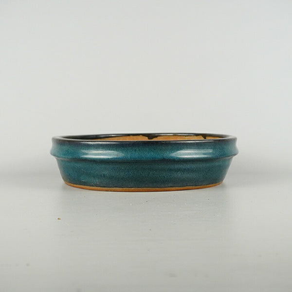 中古盆栽鉢 常滑 山房 中型 長辺 約 25.5cm 丸鉢 中帯 釉薬  中古鉢 x1198410490