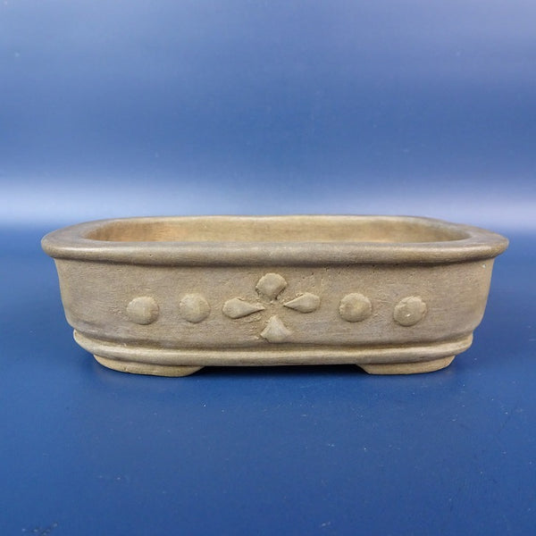 中古盆栽鉢 泥珠窯 芳珠 小型 長辺 約11.9cm 長方鉢 外縁 下帯 模様付 泥鉢  中古鉢 x1198415511