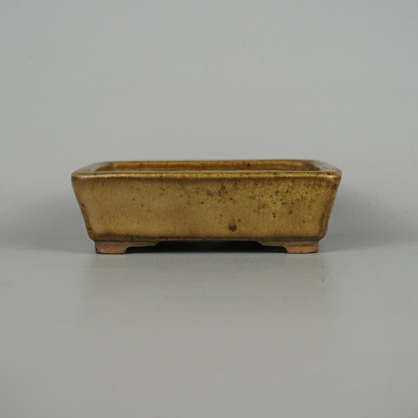 中古盆栽鉢 秀秋作 駿河 小型 長辺 約 12.3cm 長方鉢 釉薬  中古鉢 c1198404449