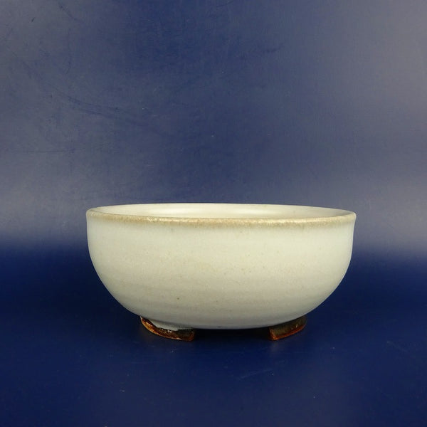 盆栽鉢 平安虹泉 小型 長辺 約10cm 丸鉢 切足 白釉  中古鉢 n1198407138