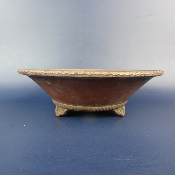 中古盆栽鉢 美芸 小型 長辺 約15.7cm 丸鉢 外縁 雲足 下帯 泥物  中古鉢 b1198420120