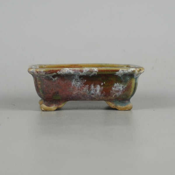 中古 盆栽鉢 平安虹泉 小鉢 長辺 約 7.4cm 長方鉢 外縁 隅入 雲足 釉薬  中古鉢 m1198405434