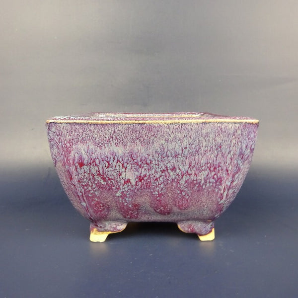 中古盆栽鉢 桂雲 福田桂雲 小型 長辺 約11.5cm 正方鉢 段足 釉薬  中古鉢 e1198410390