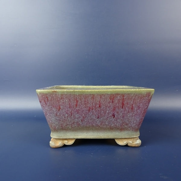 中古盆栽鉢 平安 虹泉 小型 長辺 約 12.5cm 長方鉢 雲足 釉薬  中古鉢 e1198415459