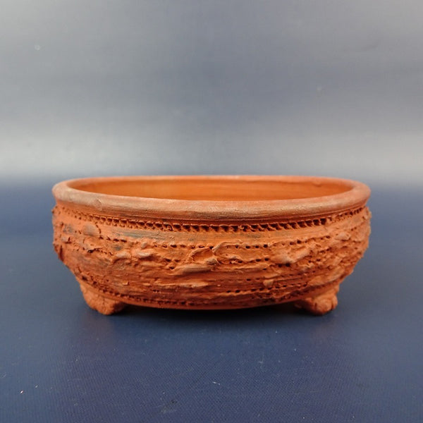 中古盆栽鉢 泥珠 小鉢 長辺 約9cm 楕円鉢 外縁 雲足 模様 泥鉢  中古鉢 v1198433288