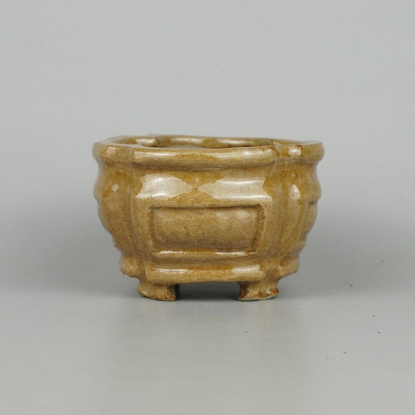 中古盆栽鉢 夢寿蔵 小鉢 長辺 約9cm木瓜鉢 額入 釉薬  中古鉢 c1198405948