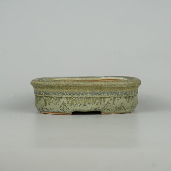 中古盆栽鉢 遊見 小型 長辺 約12.5cm 長方鉢 外縁 撫角 中帯 釉薬  中古鉢 d1198421338