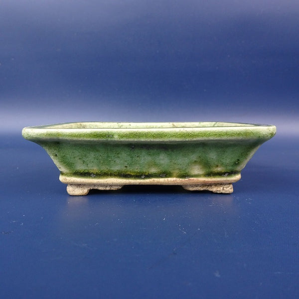 中古盆栽鉢 翠園 小型 長辺 約10.8cm 長方鉢 外縁 釉薬  中古鉢 j1198413433