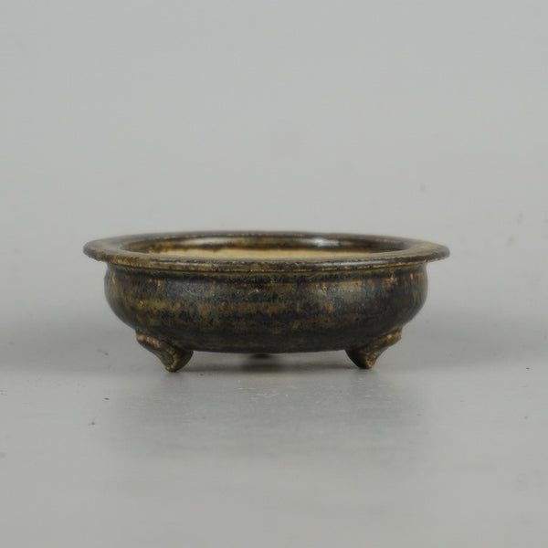 中古 盆栽鉢 羽二生 隆 小鉢 長辺 約 8cm 丸鉢 外縁 釉薬  中古鉢 l1198409923