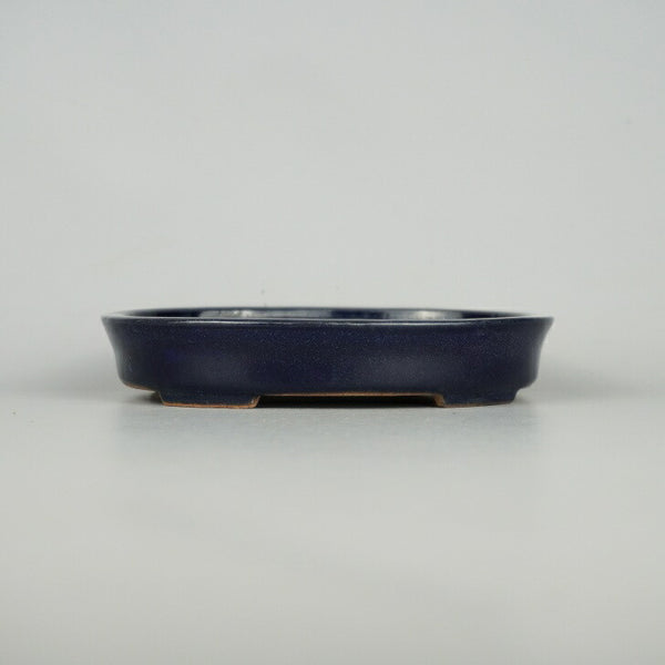 中古 盆栽鉢 常滑 鳳舟 小型 長辺 約13.8cm 楕円鉢 瑠璃 釉薬  中古鉢 p1198420012