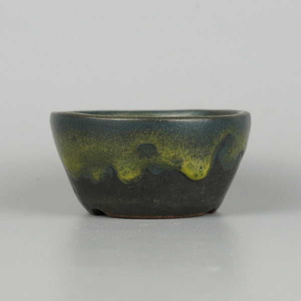 中古盆栽鉢 永楽 小鉢 長辺 約8.7cm 丸鉢 釉薬  中古鉢 m1198411062