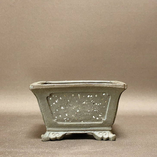 中古 盆栽鉢 伊真庵 峰山 小型 長辺 約10.2cm 長方鉢 隅入 雲足 額入 泥物  中古鉢 x1198417552