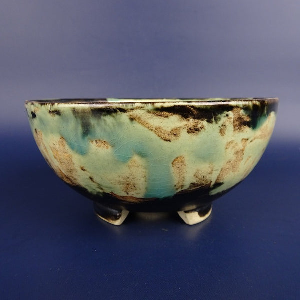 中古盆栽鉢 蝉山 小型 長辺 約 12cm 丸鉢 釉薬  中古鉢 q1198411882