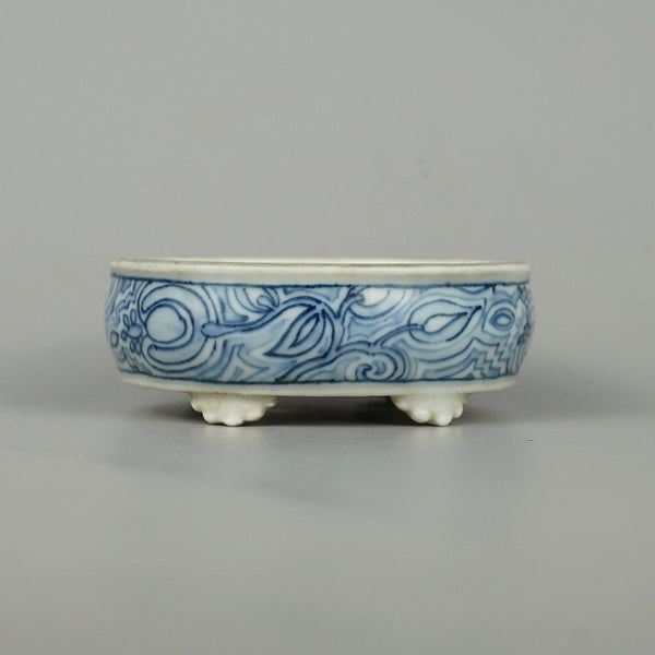 中古盆栽鉢 大助 小鉢 長辺 約 8.5cm 楕円鉢 染付 模様 箱付  中古鉢 c1198412958