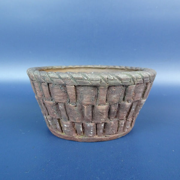 中古盆栽鉢 陶山 小鉢 長辺 約9cm 丸鉢 縄縁 泥鉢  中古鉢 w1198411570