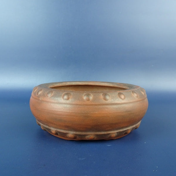 中古盆栽鉢 長春 小型 長辺 約 10.7cm 丸鉢 鋲打 泥鉢  中古鉢 x1198415709