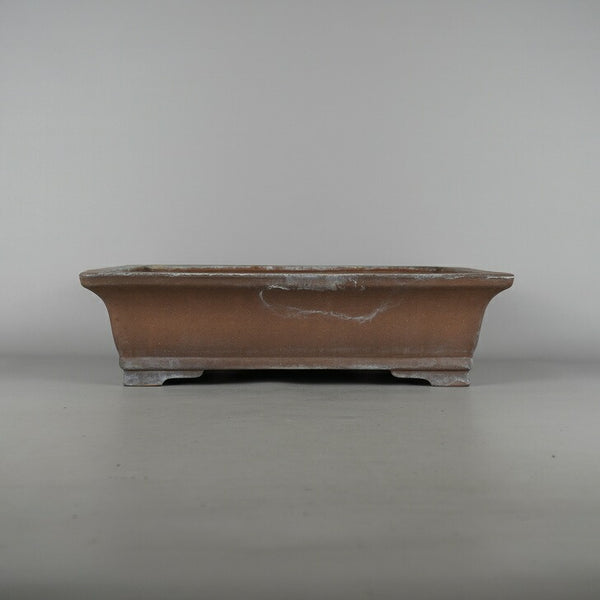中古盆栽鉢 三峰 中型 長辺 約 39cm 長方鉢 外縁 下帯 泥物  中古鉢 m1198411758