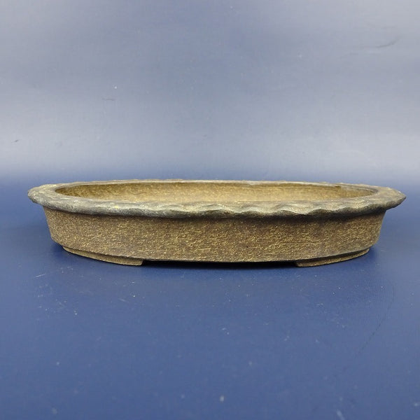 中古盆栽鉢 春山 小型 長辺 約14.2cm 楕円鉢 外縁 泥鉢  中古鉢 k1198409877