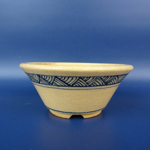 中古盆栽鉢 光山 小型 長辺 約10.9cm 丸鉢 染付 模様 釉薬  中古鉢 k1198413360