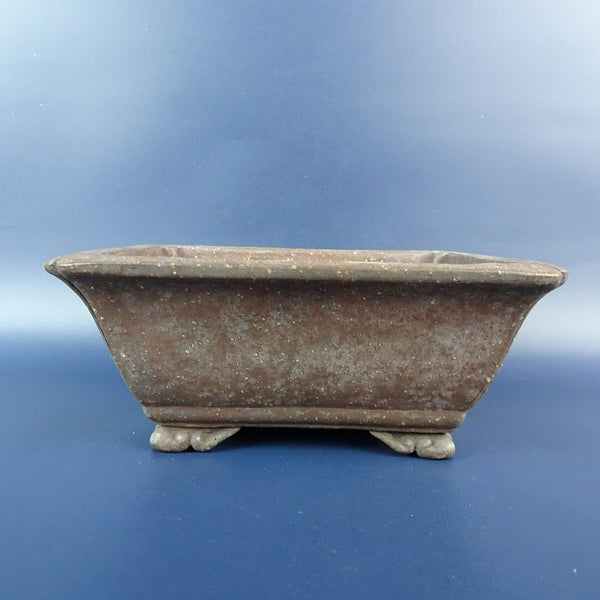 中古盆栽鉢 落款あり 小型 長辺 約16.2cm 長方鉢 外縁 隅入下帯 泥物  中古鉢 p1198418526
