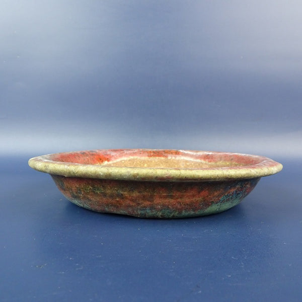 中古盆栽鉢 落款あり 小型 長辺 約15.6cm 丸鉢 外縁 釉薬  中古鉢 w1198414705