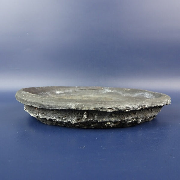 中古盆栽鉢 落款あり 小型 長辺 約17cm 丸鉢 外縁 泥鉢  中古鉢 s1198417062