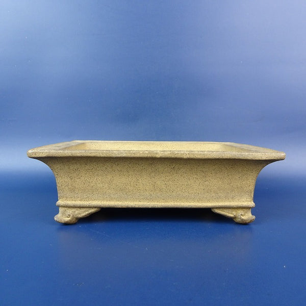 中古盆栽鉢 落款あり 小型 長辺 約17cm 長方鉢 外縁 下帯 泥物  中古鉢 f1198408343