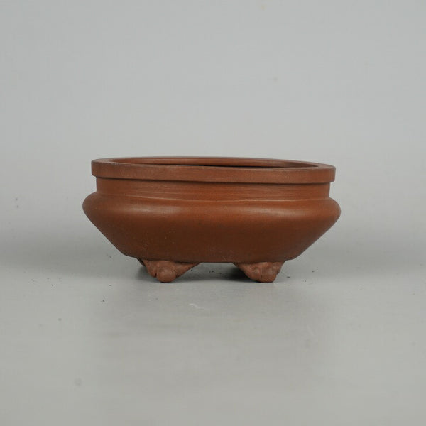 中古盆栽鉢 落款あり 小型 長辺 約11cm 楕円鉢 袋式 雲足 泥物  中古鉢 w1198405199