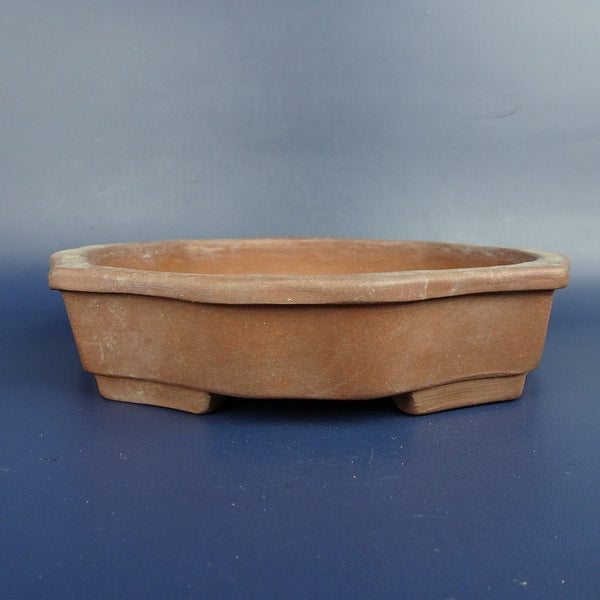 中古盆栽鉢 落款あり 小型 長辺 約17cm 輪花鉢 外縁 泥物  中古鉢 n1198411218