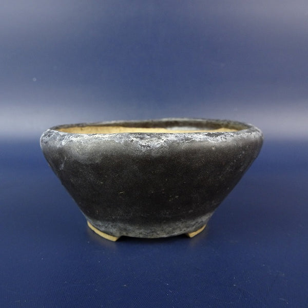 中古盆栽鉢 松寿 小鉢 長辺 約8.6cm 丸鉢 釉薬  中古鉢 m1198410014