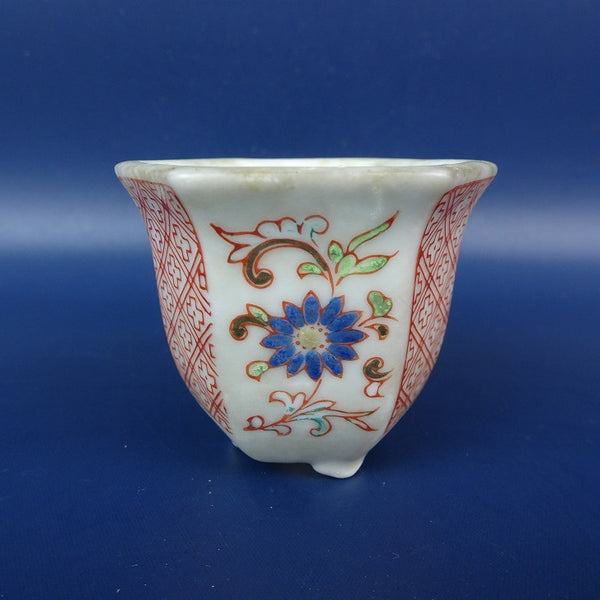 中古盆栽鉢 落款なし 小鉢 長辺 約5.8cm 六角鉢 外縁 色絵 花 観賞用  中古鉢 j1198416121