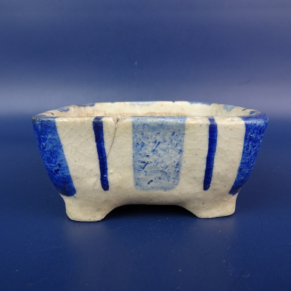 中古盆栽鉢 松山 小鉢 長辺 約7.3cm 正方鉢 縦縞 模様 釉薬  中古鉢 t1198408831