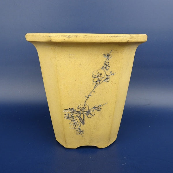 中古盆栽鉢 落款なし 小型 高さ 約12.5cm 正方鉢 外縁 隅切 彫入  中古鉢 v1198443204