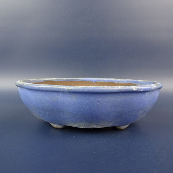 中古盆栽鉢 落款なし 小型 長辺 約14cm 木瓜鉢 外縁 釉薬  中古鉢 o1198427410