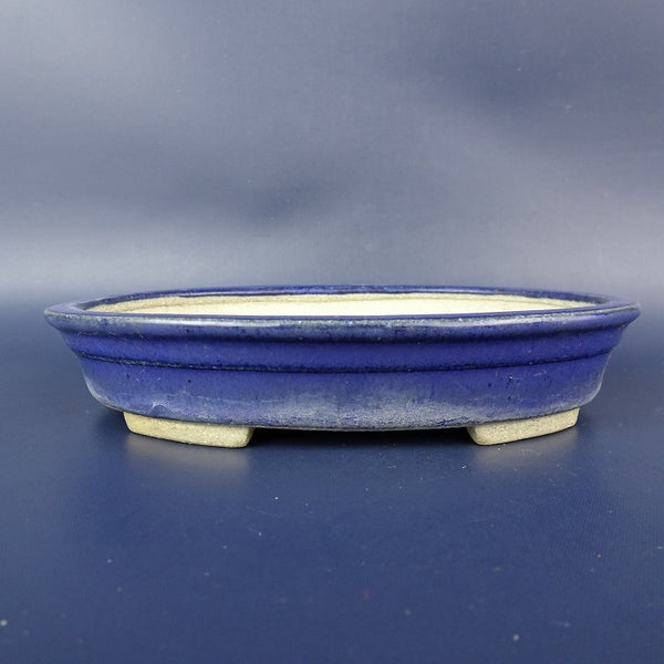 中古盆栽鉢 落款あり 小型 長辺 約14.3cm 楕円鉢 外縁 中帯 釉薬  中古鉢 k1198413310