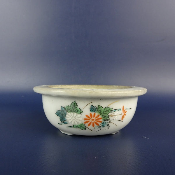 中古盆栽鉢 落款なし 小鉢 長辺 約 7.8cm 花形 丸鉢 外縁 色絵 花 はな ハナ 絵鉢 観賞用  中古鉢 q1198418409