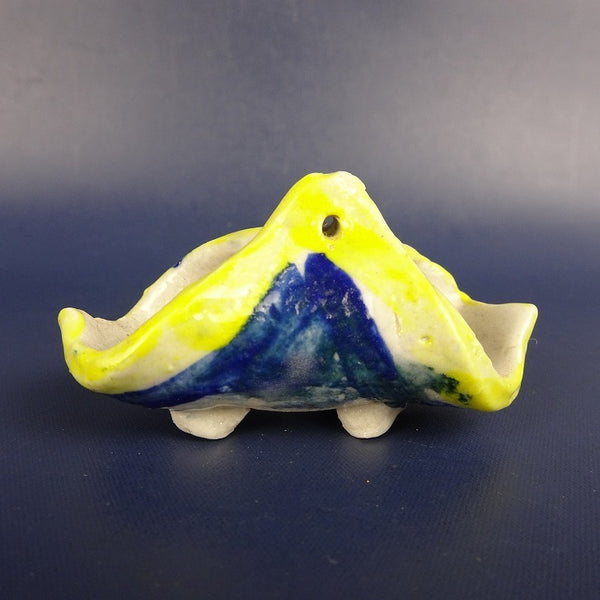 中古盆栽鉢 落款なし ミニ鉢 長辺 約 6cm 変形鉢 釉薬  中古鉢 j1198412336