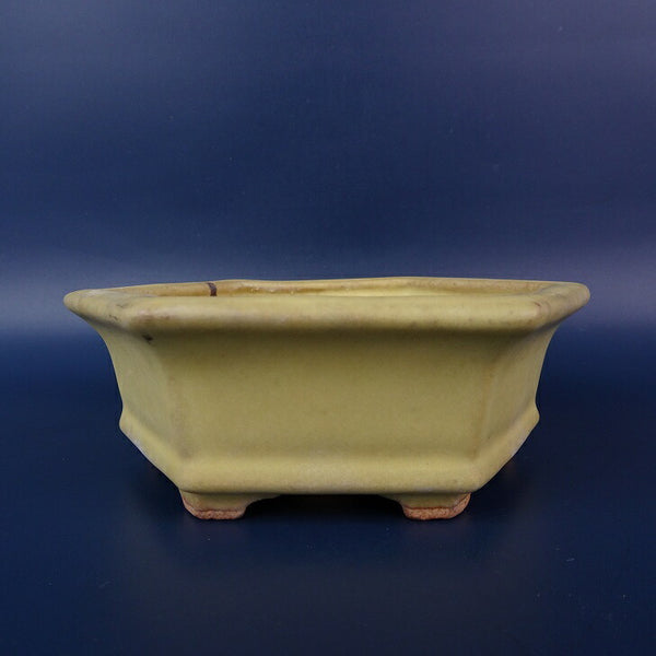 中古盆栽鉢 落款あり 小型 長辺 約13cm 六角鉢 外縁 釉薬  中古鉢 r1198406973