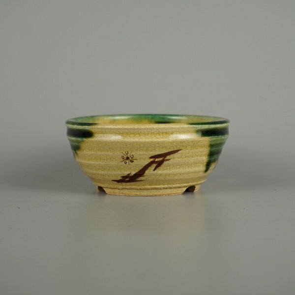 中古盆栽鉢 落款あり 小型 長辺 約 12cm 丸鉢 釉薬  中古鉢 l1198412518