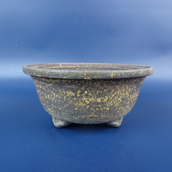 中古盆栽鉢 落款あり 小型 長辺 約10.3cm 丸鉢 外縁 泥鉢  中古鉢 x1198408147