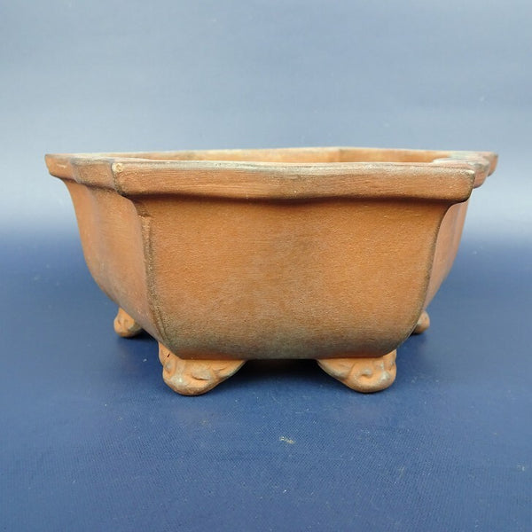 中古盆栽鉢 落款あり 小型 長辺 約12.5cm 輪花鉢 外縁 泥鉢  中古鉢 s1198416064